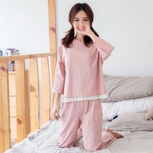 Frauen Nachtwäsche-Pyjama Langarmerte Herbst-Baumwollkoreanische Version des Loose Home Wear Casual Zweiköpfiger Anzug sexy