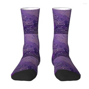 Herrensocken Mauve Electronic Circuit Board Männer Frauen Crew Informatik Mikrochip -Technologie Frühling Sommer Herbst Winter Kleid Socke