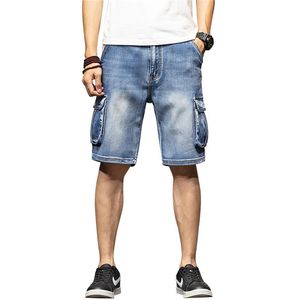 ショートパンツの男性の夏の膝の長さhombre denimショートストレートオス貨物伸びメンズプラスサイズ42 44 46 48ジャンメンズ273r