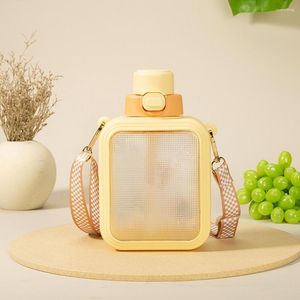 Water Bottles 750ML Sports Bottle Fashion Fall Resistant Drinking Square Straw Kettle With Rope School Supply