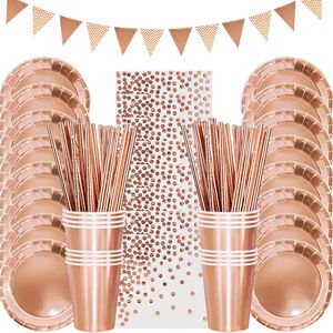 Other Event Party Supplies Rose Gold Disposable Tableware Set Paper Plate Cup Kids Adult Birthday Wedding Bachelorette Decoration Baby Shower 230822