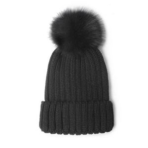 Marka Kadın Kış Örgü Şapk Saf Virgin Yün Tilki Kürk Moda Kız Yumuşak Sıcak Şapka HAP01A235D