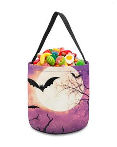 Storage Bags Halloween Wooden Moon Bat Tree Branch Home Decor Toys Basket Candy Bag Gifts For Kids Tote Cloth Party Favor