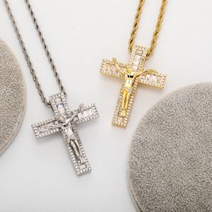 Hip Hop Jesus Cross Pendant Halsband Mens smycken 18K Real Gold Plated Full Zircon Jewelry