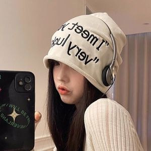 Beanie Skull Caps Korean Version American Sweet Letter Embroidered Knitted Hat Women s Spring and Autumn Pile Hats Trend Hip hop Skull Beanie Cap 230822