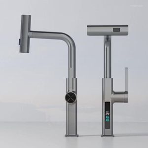 Kitchen Faucets Waterfall Faucet Temperature Digital Display Pull Out Stream Sprayer Cold Water Sink Mixer Wash Tap For