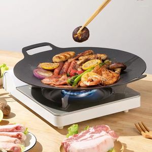 Pans 29cm Non-stick Griddle Cast Iron Frying Pan Flat Pancake Uncoated Bbq Grill Induction Cooker Open Flame Cooking Pot