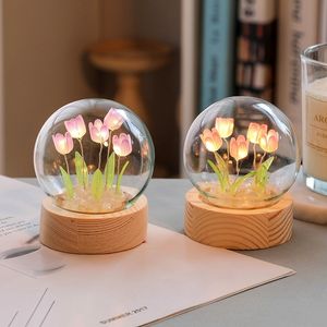 Decorative Objects Figurines Tulip Night Lights Diy Material Package Room Decor Creative Lamp Desktop Living Bedroom Ornament Birthday Party Gift 230821