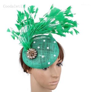 Skąpy brzeg kapelusze czerwono vintage HEDPIEL LENEN FANDINGRATOR HAT FOR Women Ladies Fedora Cap Formal Dress Wedding Feathers1224a