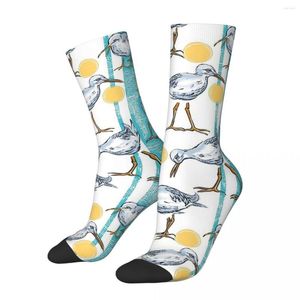 Skarpetki męskie Hip Hop Vintage Sunny Sandpipers Beach Blue Stripes Crazy Unisex Ocean Pattern Street Slawe Crew Sock