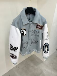Hip Hop Baseball Jackets Men Varsity Leather Blouson 1ABZJQ Multiple House signatures embroidered bouclette patches Real leather Outerwear
