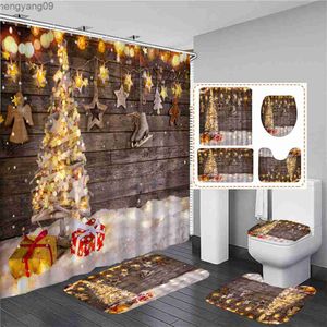 Shower Curtains Christmas Tree Print Shower Curtain Set with Anti Slip Mat Rug Carpet Bath Products Bathroom Home Decor with R230822