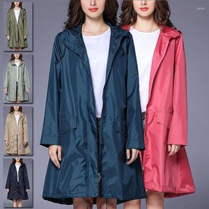 Women's Trench Coats Waterproof Rain Windbreaker Fashion Men Women Hooded Poncho Portable Windproof Zipper Clothes Outdoor Long Coat Jacket