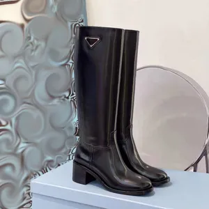 BOTAS com painéis de triângulo com calcanhar de salto de salto alto da coxa Bloco de couro de nylon