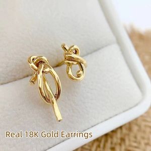 Ушная манжета Muzhi Real 18k золотые серьги для женщин Pure Au750 Fashion Simple Knot Design Fine Jewelry Style 230822