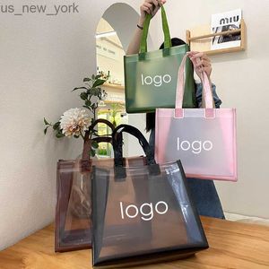Totes 20Pcs/lot Thicken PVC Shopping Bags Gifts Bags Customized Transparent Bags For Business Wedding Christmas Party Decor Favor HKD230822