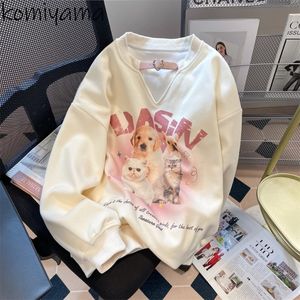 Kadın Hoodies Sweatshirts Komiyama sevimli kedi baskılı hoodie 2023 Sonbahar Kadın Giyim