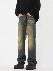 Herren Jeans Yihanke flammten für Männer Baggy Wide Leg Street Vintage Designer Sommer Streetwear -Hosen Mode Y2K Original Jeanshose