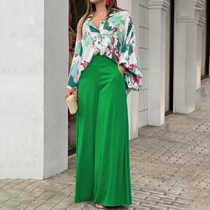 Frauenhose Europa und das US -gedruckte Hemdtemperament elegantes Weitbein Mode Casual Set
