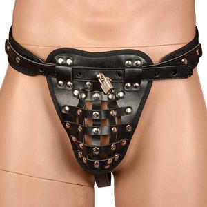 Pu Leather Male Chastity Cage Belt Device Pants Underwear Lock Penis Rings Bdsm Bondage Erotic for Men Adults Games