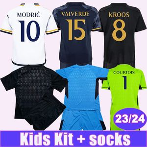 23 24 BELLINGHAM MODRIC VALVERDE Kids Kit Soccer Jerseys KROOS ALABA VINI JR. RODRYGO CAMAVINGA TCHOUAMENI Home Away 3rd Goalkeeper Football Shirts