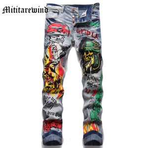 Herren Jeans China Chic Punk Slim High Street Casual Hip Hop Stretch Leg Männliche Hosen Retro Print Fashion Design Y2K Kleidung 230822