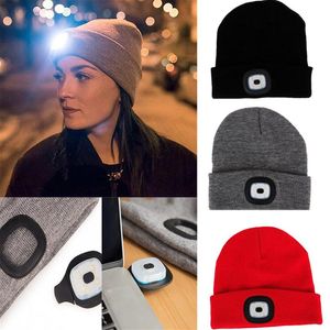 New Unisex Winter Outdoor Fishing Running Knitted Rechargeable LED Beanie Hat Light Up Climbing Pullover Cap For Camping280O