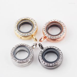 ペンダントネックレス5pcs/lot 20mm 7mmラインストーンラウンドリビングロケット磁気ガラスロケットフィットDIYネックレスブレスレットキーチェーン