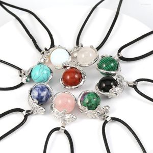 Pendant Necklaces Natural Stone Pendants Necklace Ball Shape Healing Crystal Agate Lizard Alloy Wax Cord For Jewelry Gift