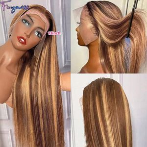 Synthetic Wigs Fayniss Highlight Lace Front Human Hair Straight HD Transparent Frontal Pre Plucked with Baby 230821