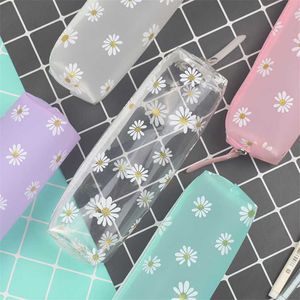 Learning Toys Pencil Case With Daisies Clear Estuches Escolares Cute Stationery Wholesale Boy School Kit Kawaii Storage Makeup Bags Small Case R230822