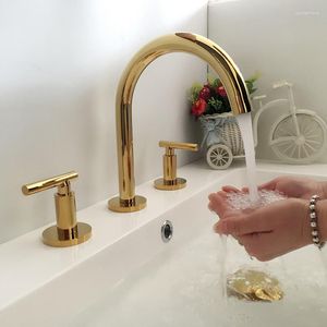 Waschbecken Wasserhähnen Wasserhahn Gold weit verbreitete Becken Schwarzer Luxusmixer und kaltes Duschbad