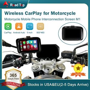 ROAD TOP 5 Inch Waterproof Wireless Android Auto Apple Carplay Screen for Motorcycle Car Navigation Stereo Receiver Bluetooth Monitor