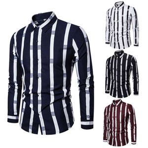 2023 New Men's Long Sleeved Shirt New Printed Stripe Shirt Fashion Hot Selling Item summer/autumn Color Black Gray Navy blue White Size