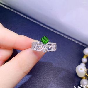 Cluster Rings Fine Jewelry 925 Sterling Silver Inset With Natural Gemstone Women's Classic Elegant Square Diopside Adjustable Ring Support
