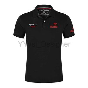 2023 Verão Nova Alfa Romeo Imprimir Moda Quick Dry Algodão Lapela Collar Manga Curta Slim Fit Cor Sólida Camisa Popular X0822