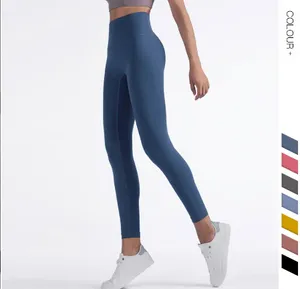 2023New European och American Naken High midja Yoga Pants Women's One Piece Large Pocket Honey Peach Hip Running Fitness Pants Sweat Pants Shark Pants Original