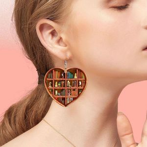 Stud Earrings Womens Book Lover Heart Shaped Bookshelf Acrylic Ornament