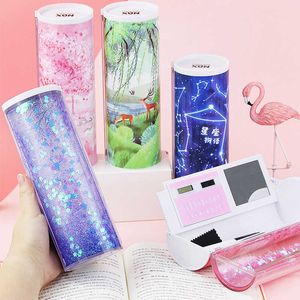 Estojo de lápis para aprendizagem, suporte para caneta escolar, caixa de papelaria com calculadora, suporte kawaii, rosa, bonito, anime sakura, transparente