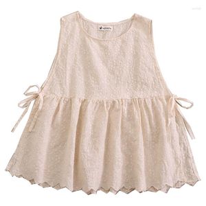 Women's Vests Sweet Mori Girls On Both Sides Of The Slit Lacing Waistcoat Cotton Embroidery With Smock Vest