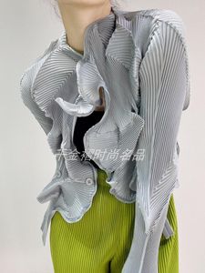 Kurtki damskie wiosna lato solidny kolor Kurtka długich rękawów Miyak Folds Fashion Heavy Industry Flower Bud Design Elegancki swetra