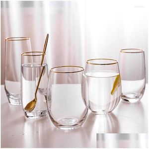 Wine Glasses Large Clear Juice Cups Transparent Glass With Gold Rim Crystal Lead- Drinkware Thicken Bottom Water Cup Drop Delivery H Ot2Ob