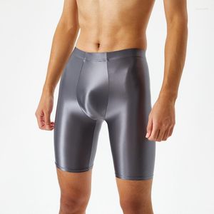 Mäns shorts satin glansig mager sommar hög midja springande sport gym knä längd smal fit sexiga korta leggings byxor 2023