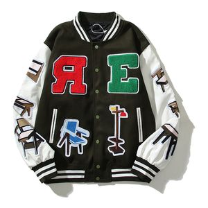 Männer Jackets Brief Flockung Stuhl Stickerei Patchwork dicke Winterwolle für Männer und Frauen stehen Streetwear übergroßer Freizeitmantel 230822