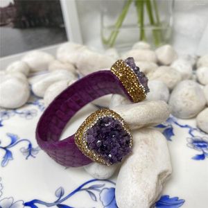 Bangle Natural Amethyst Leather Armband Ladies Justerbart High Sense Fashion Versatile Overdrivna smycken