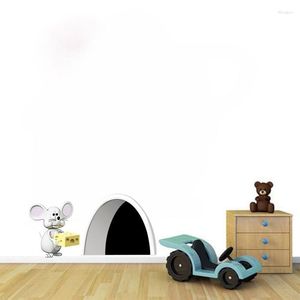 Wall Stickers Hole Interesting Art Decals For Kids Room Vintage Home Decoration Diy Modern Funny Mouse Love Cheese 3D