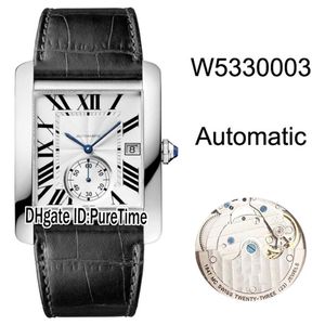 Новый W5330003 Стальный корпус серебряный набор текстуры Roma Mark Automatic Mens Watch Black Leather Sports Watch 8 Colors Cool Cart-B275H