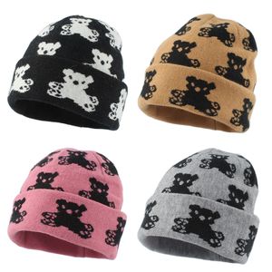 Beanie Skull Caps Fashion Streetwear Harajuku Beanie Soft Warm Wool Knitted Hat Women Girls Cute Bear Autumn Winter Cap 230822