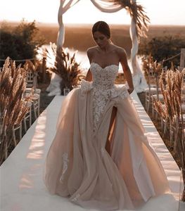 Champagne A-line Beach Wedding Sexy Backless Lace Appliques Bride Bridal Gowns Summer Holiday Boho Robe De Mariee Custom Made Vestido De Noiva 2023