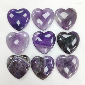 Pendant Necklaces Wholesale 6pcs Natural Amethyst Stone Charm 40mm Purple Crystal Heart Pendants No Hole For Jewelry Making